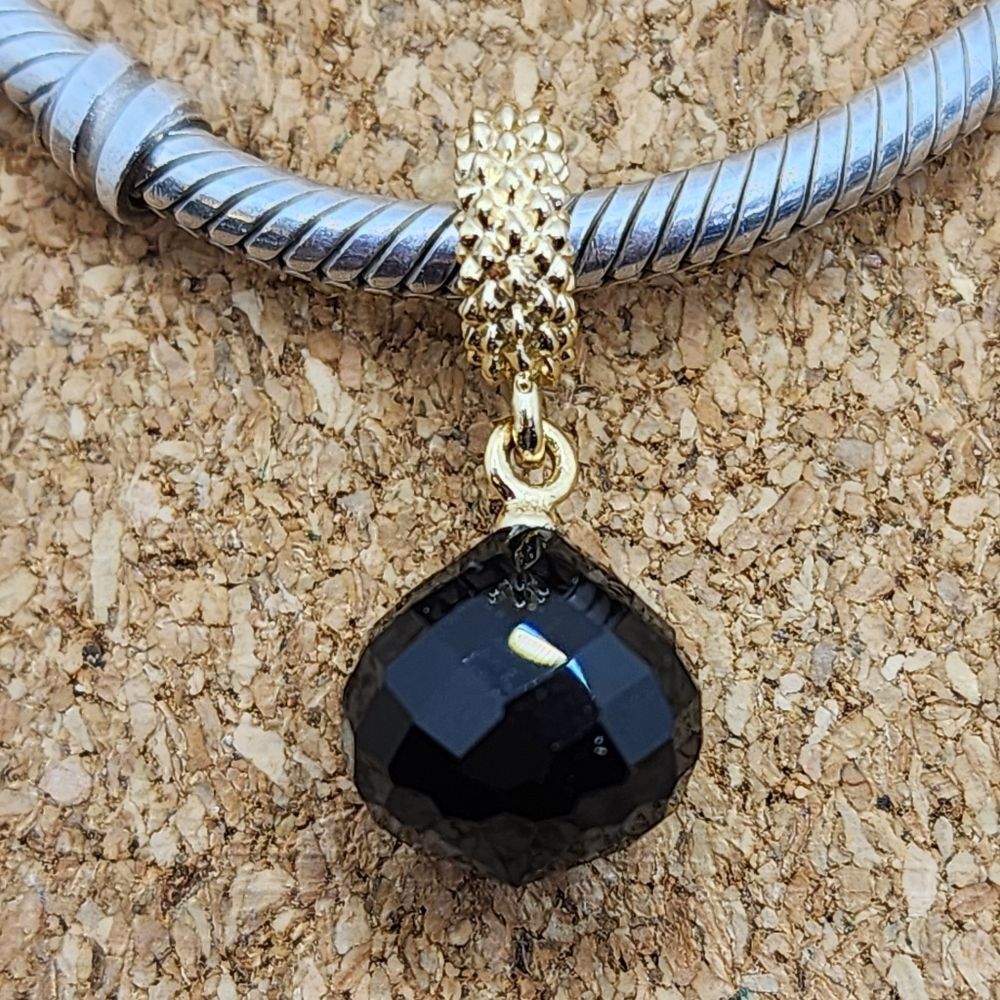 18K GOLD 925 STERLING SILVER BLACK CRYSTAL CHARM FOR PANDORA AND BRIGHTON